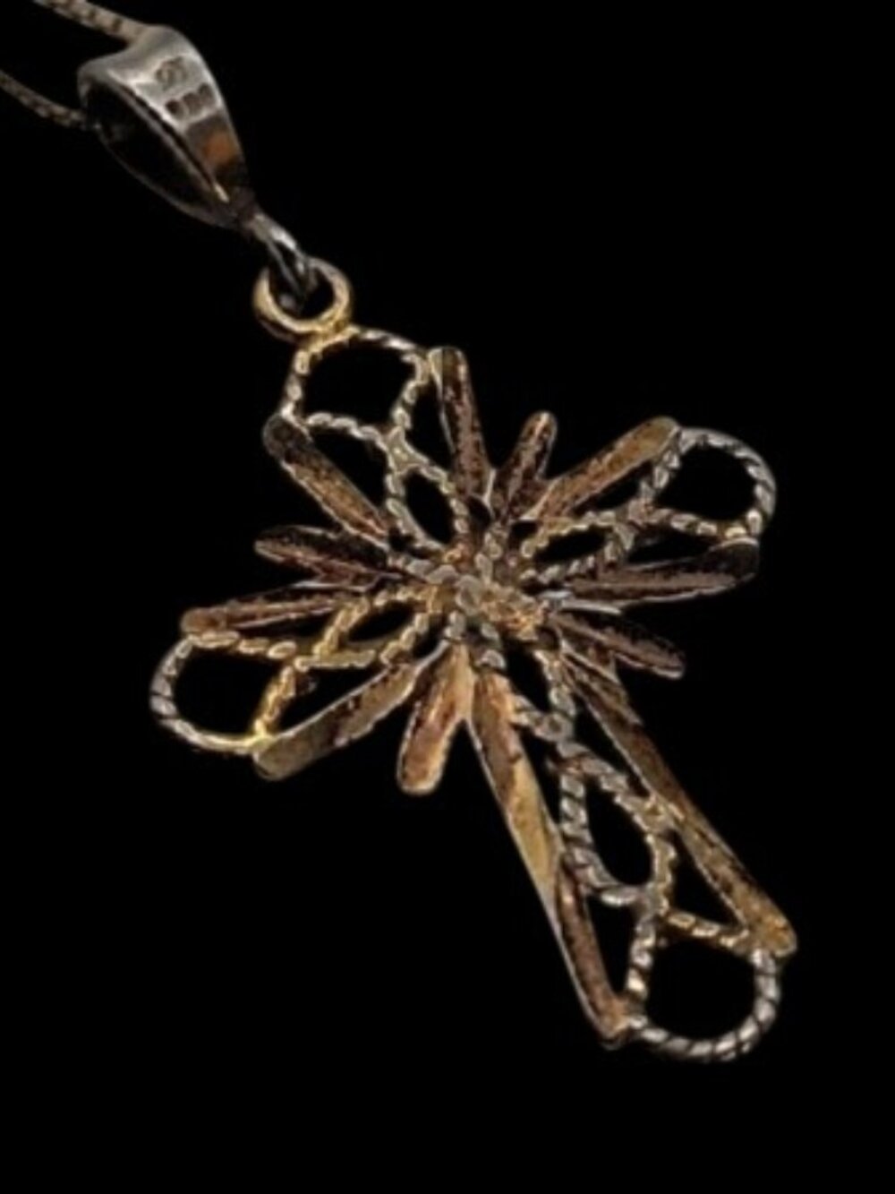 Danecraft Sterling Silver Vermeil Diamond-Cut Cross Pendant Necklace RJ 925 18" - Picture 13 of 15